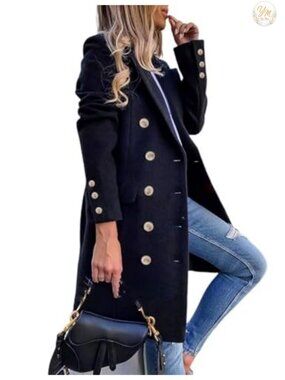 Women's Wool Blend Double Breasted Peacoat Notch Lapel Knee Length Winter Coat